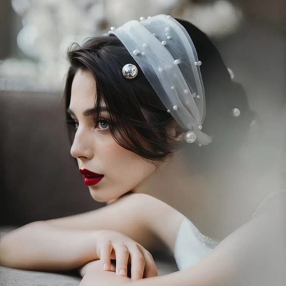 Satin Soft Fabric Embellished Fa White Pearl Beads Hair Band CoverUp Hair Scarf main image 5